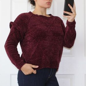 Black tape_ | ruffle sleeve sweater brandy/ cognac